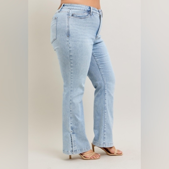 Judy Blue HR Tummy Control Vintage Light Wash Split Hem Slim Bootcut Jeans NEW - Picture 9 of 16